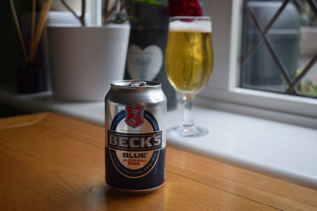 Beck's Blue can and glass