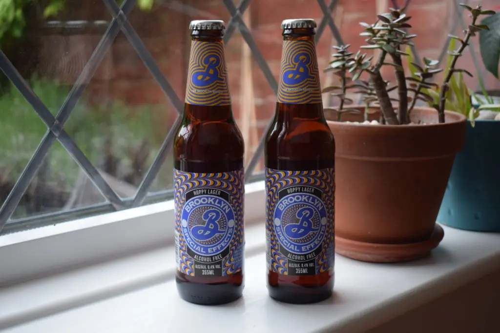 Two bottles of Brooklyn Special Effects alcohol-free lager