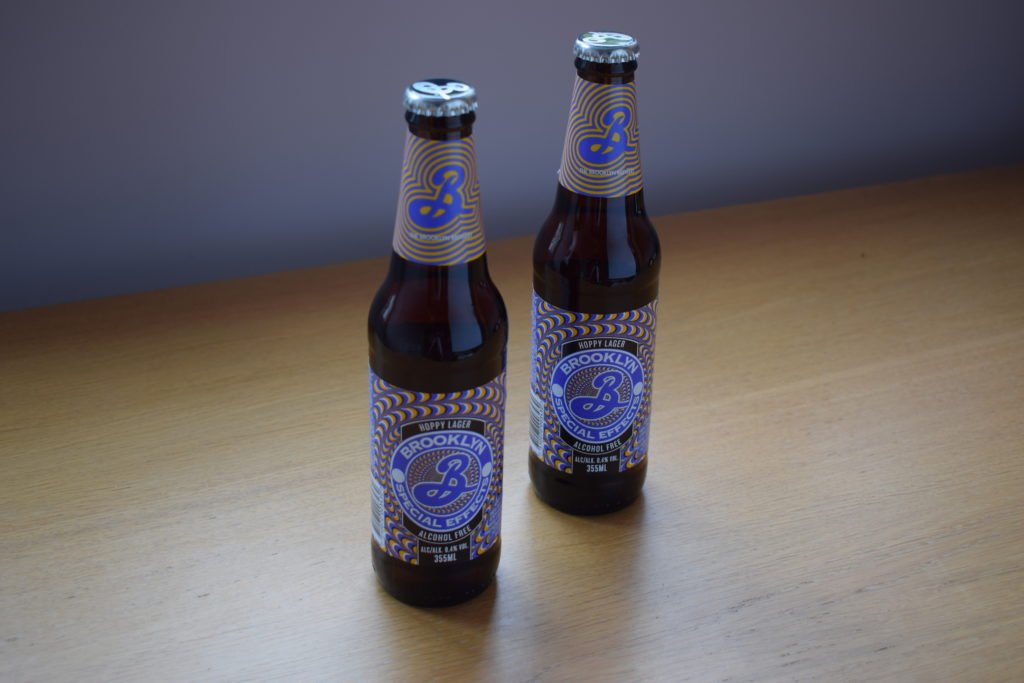 Two bottles of Brooklyn Special Effects alcohol-free lager