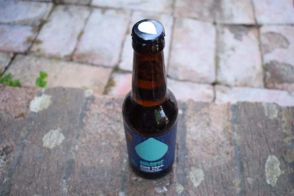 Big Drop Pine Trail pale ale non-alcoholic beer - bottle shot from above